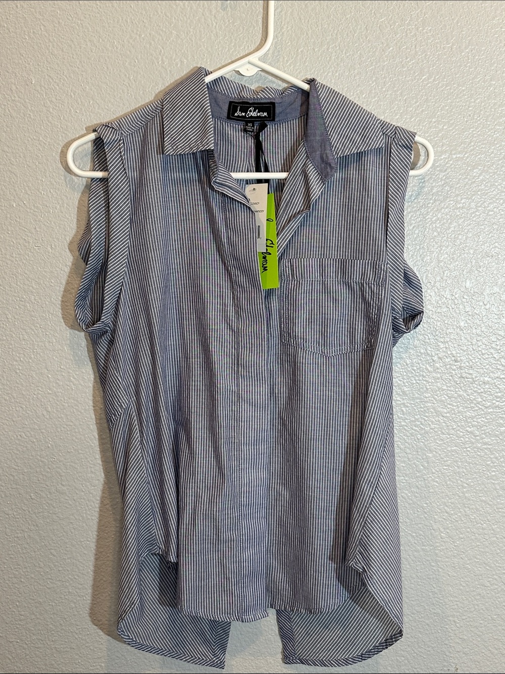 NWT Sam Edelman Blue White Pinstripe Button Down Shirt XS